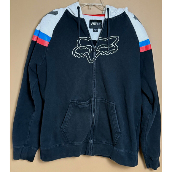 Vintage Fox Racing Hoodie Mens Zip Up Sweatshirt Size XL Embroidered